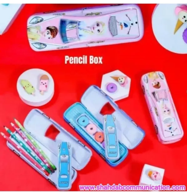 car CARTOON Art Metal Pencil Box, Geometry Box  (Set of 1, Multicolor)