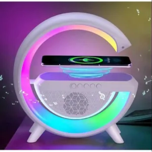 Smart G-Shape Multifunctional Speaker Wireless Charger, Atmosphere Lamp with Bluetooth Speaker, FM Radio, Lighting Modes, Perfect for Your Bedroom