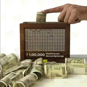 SyncSpace 1,00,000 Rupees Money Saving Piggy Bank | Wooden Easy Tracking of Savings