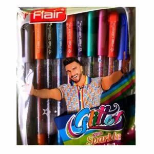FLAIR Glitter Sparkle Gel Pen  | Smooth & Perfect Writing | Set of 10 Different Ink Colors