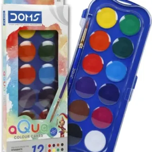 Doms 12 Shades 30mm Water Colour Cakes | Easy To Use Palette Lid | Organic Rich Colour Pigments | Free Brush Inside | Non-Toxic & Safe For Kids