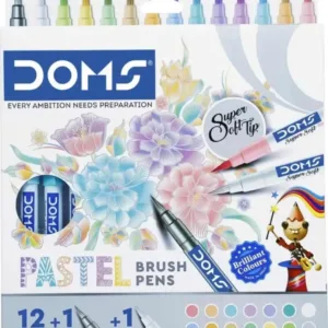 Doms Super Soft Tip Pastel Shades Brush Pen Set | 12 Pastel Shades + 1 Silver Shade + 1 Blender